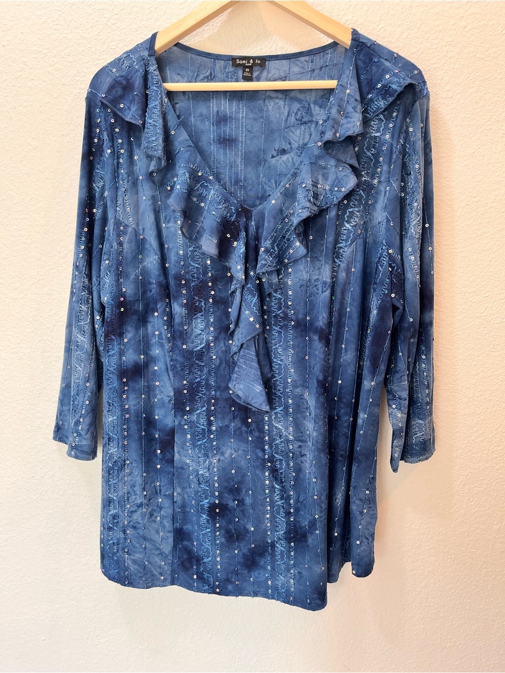 Sami & Jo Blue Ruffle V-Neck Long Sleeve Tunic with Sequins